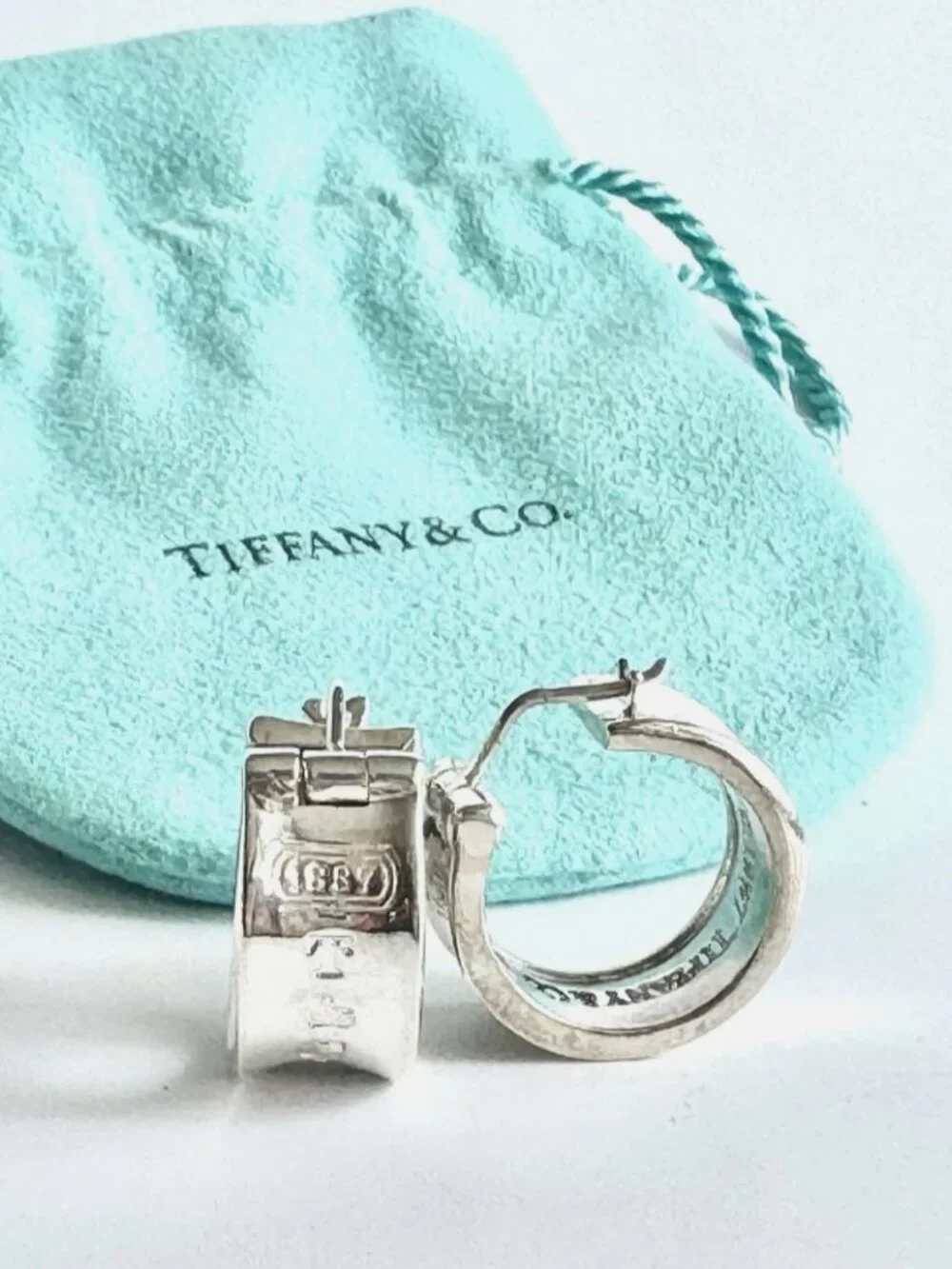 Vintage Tiffany & Co 1837 Sterling Silver Hoop Earrings 925 © 1997 Wide Huggie